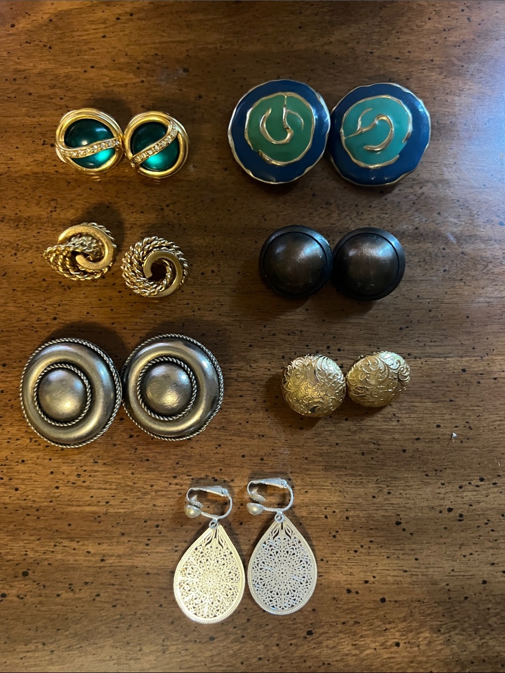 Assorted Vintage Clip-On Earring Set - Gold, Teal, Black, Silver